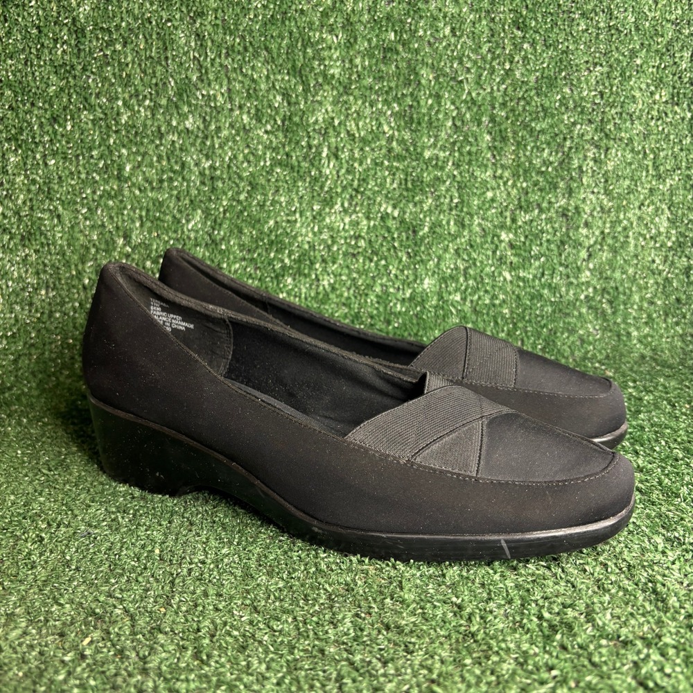 Cloudwalkers Tereasa Fabric Crisscross Wedge Comfort Loafer Black Womens 11 Wide